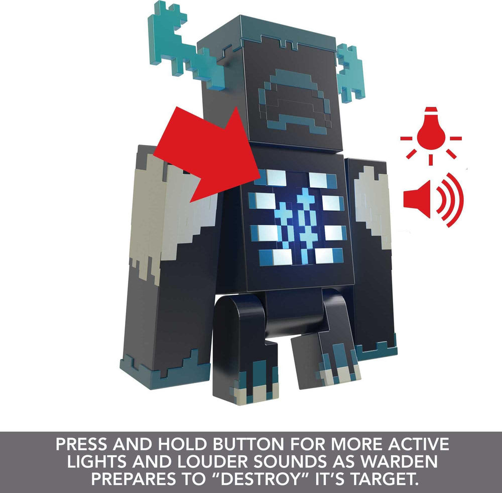 Mattel Minecraft Warden figure head sensors add interactive realism for pretend survival