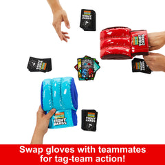 Teammates swapping gloves between rounds during Rock Em Sock Em