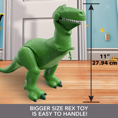 Mattel Toy Story Rex mouth opens wide to sync with dialogue and effects.