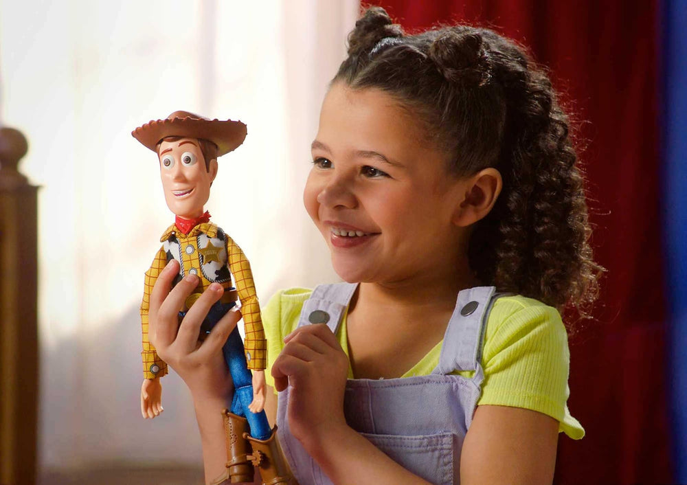 Mattel Toy Story Woody soft-body rag-doll design enhances cuddly play sessions