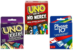 Mattel Uno No Mercy card deck for fast-paced rounds with friends.