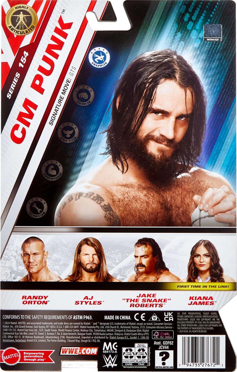 Mattel WWE Cm Punk packaging and display-ready presentation for collectors.