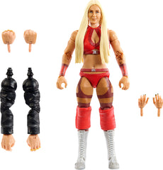 Mattel WWE Elite Charlotte Flair figure with interchangeable hands and accessories for authentic posing.