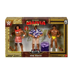 Mattel WWE Generation Maivia Legacy The Rock 3-figure pack close-up highlighting detailed sculpting for display collection.