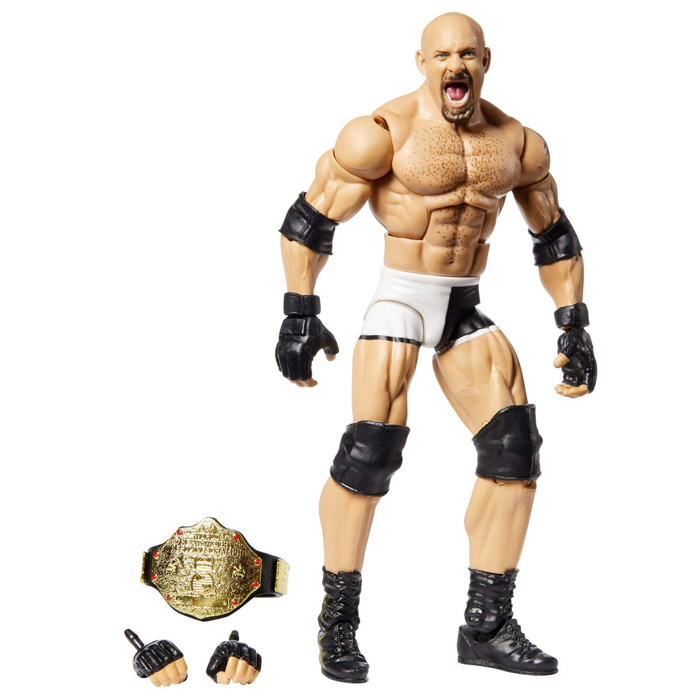 Mattel WWE Goldberg Elite 74 face detail shows lifelike expression for display and collection