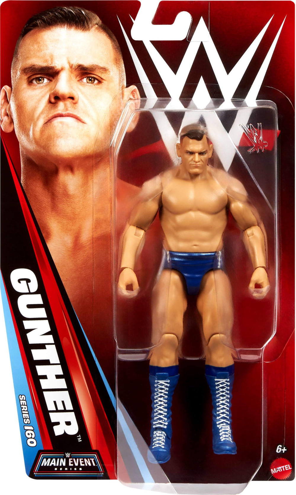 Mattel WWE Gunther TrueFX face detail enhances lifelike expression for posing and photography.