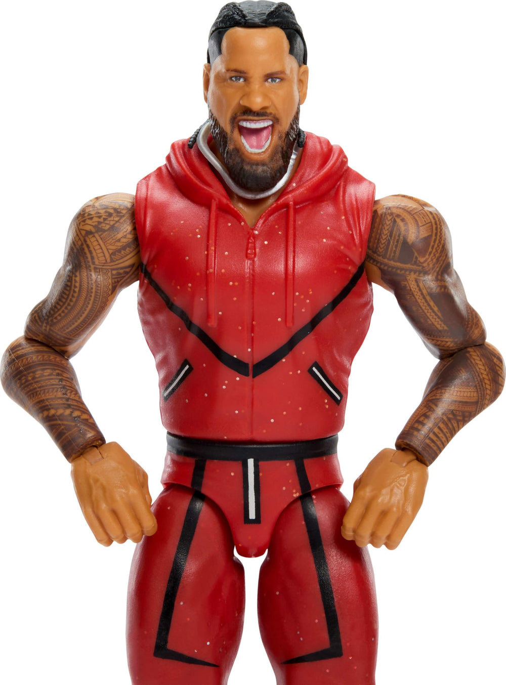 Mattel WWE Jimmy Uso 14 articulation points enable dynamic posing and authentic combat reenactments.