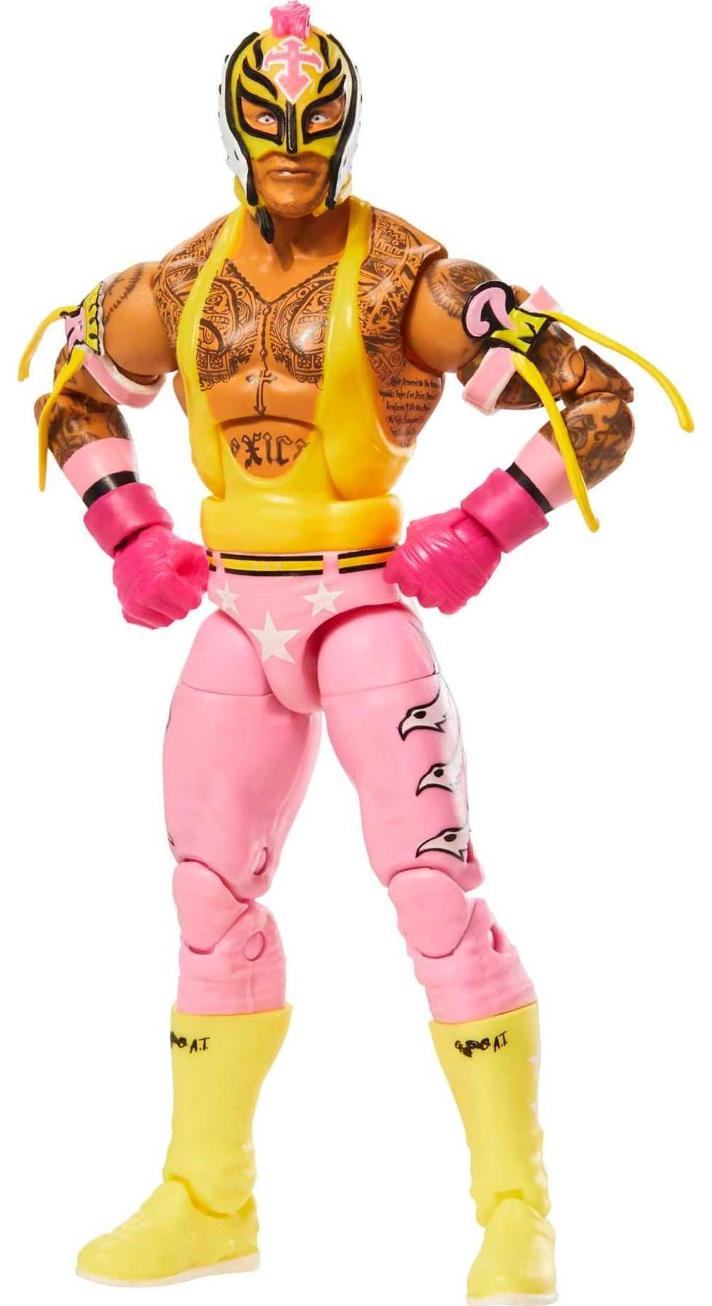 Mattel Rey Mysterio Top Picks interchangeable hands for varied display and play.