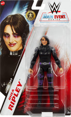 Mattel WWE Rhea Ripley figure closeup TrueFX face for realistic shelf display.