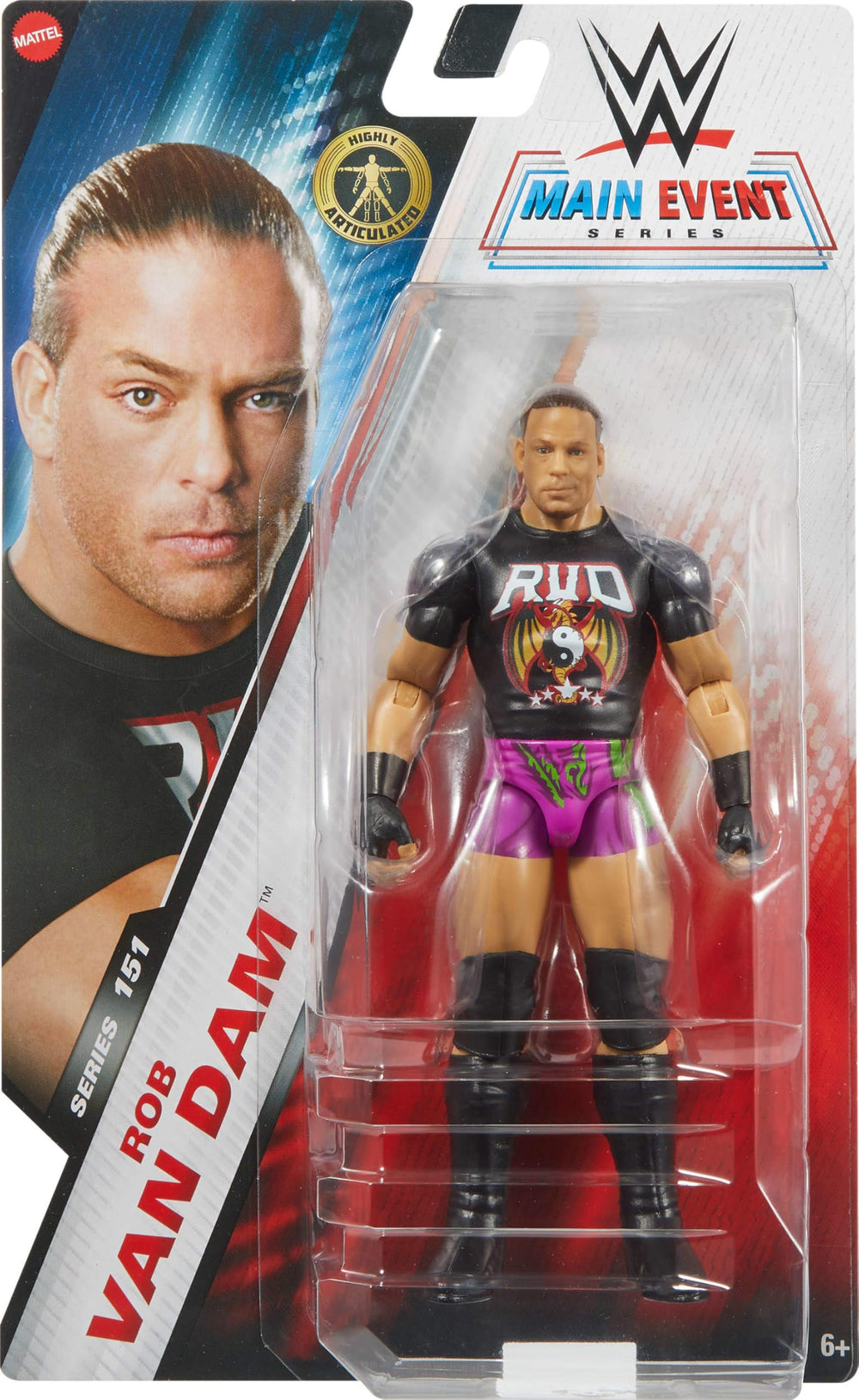 Mattel WWE Rob Van Dam figure TrueFX face detail for lifelike display.