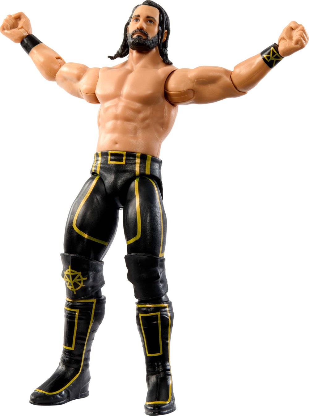 Mattel WWE Seth Rollins ring gear closeup highlighting color and texture.