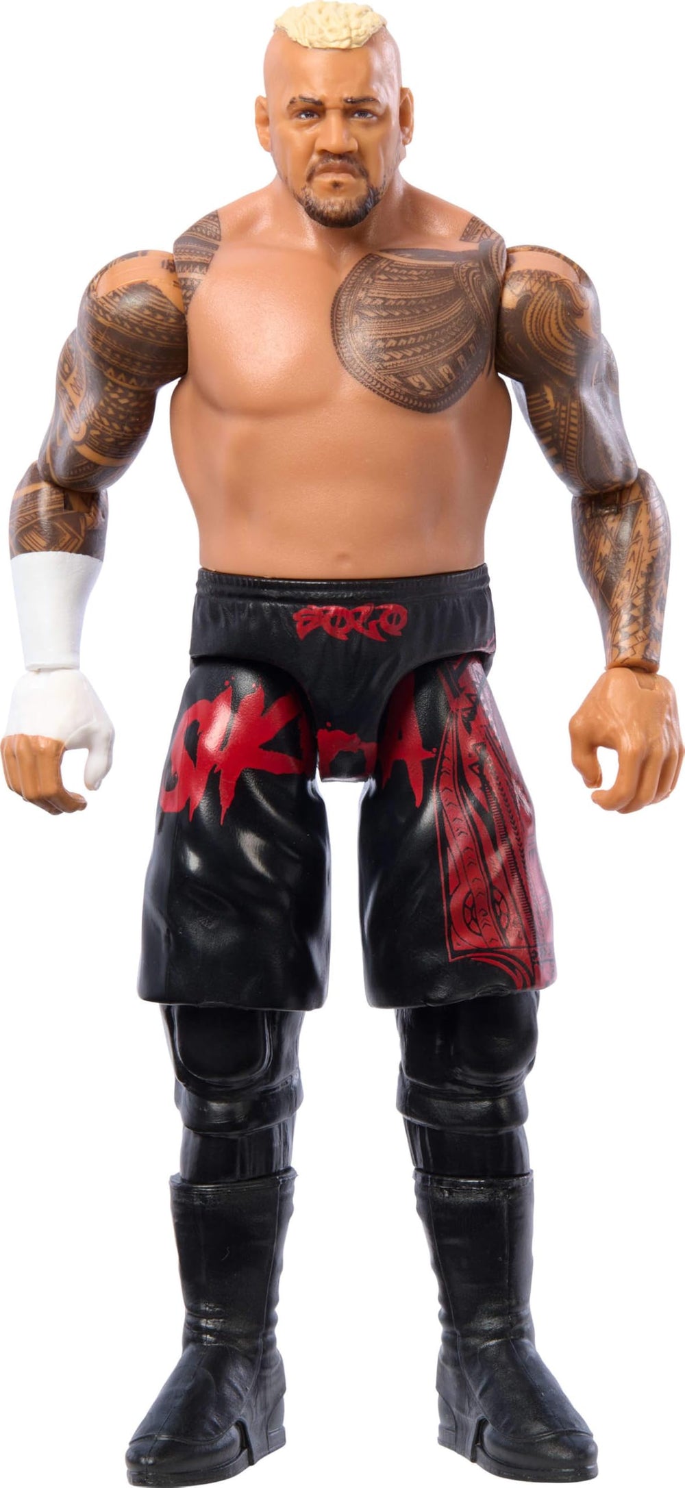 Mattel WWE Solo Sikoa action figure front view for display and dynamic posing.