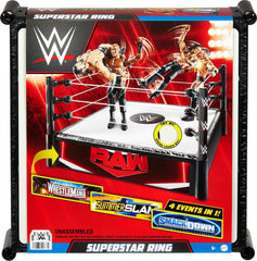 Mattel WWE Superstar Ring close-up on Pro-Tension ropes for action.