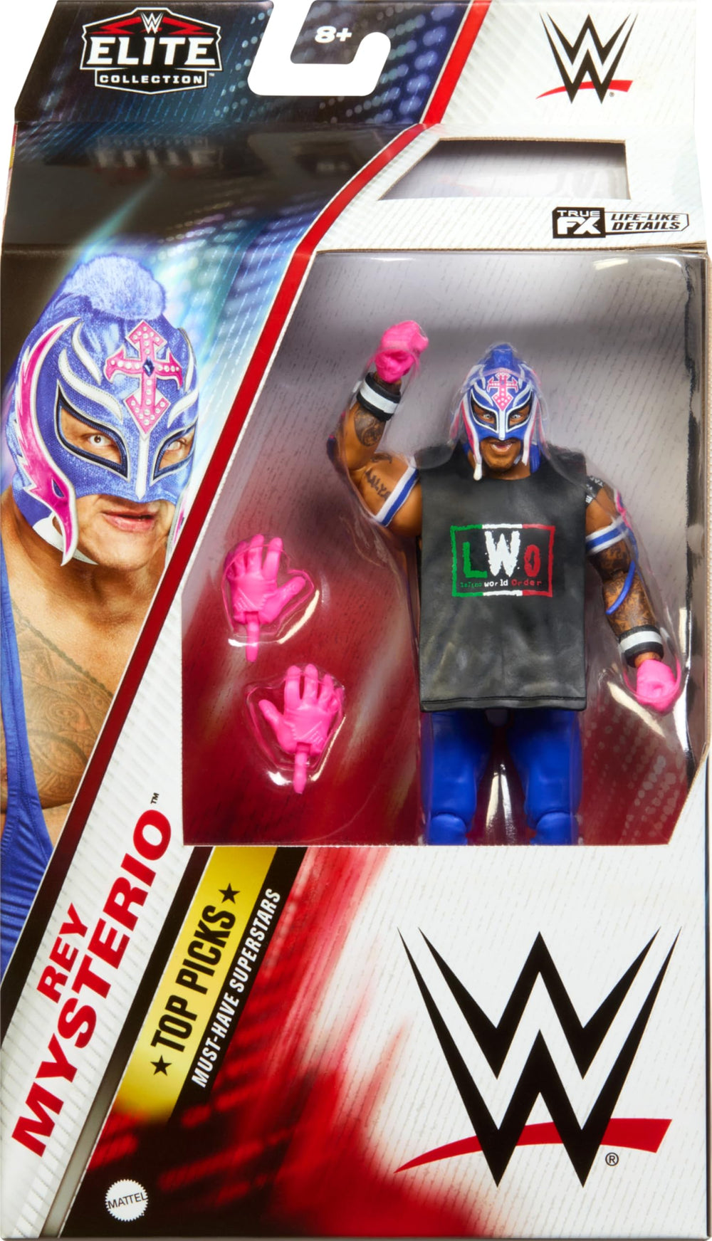 Mattel Rey Mysterio Top Picks ring gear adds authentic flair for ring entrance play.