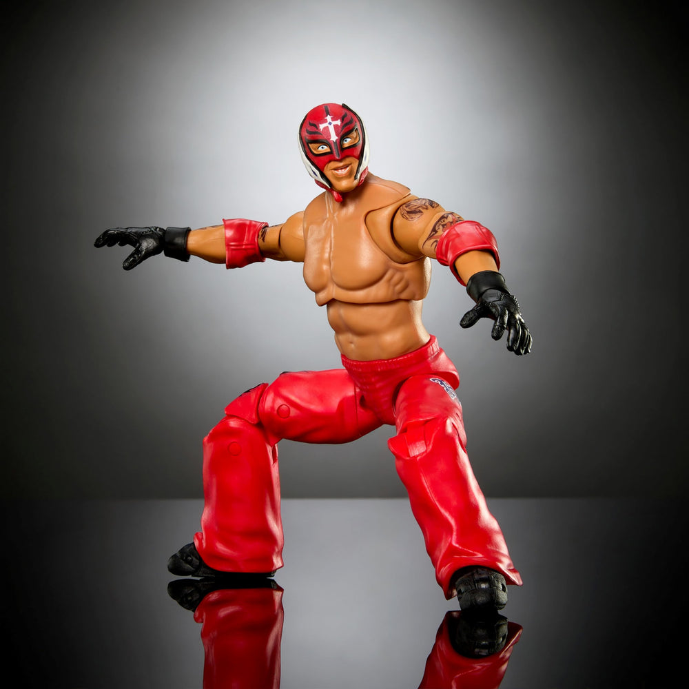 Mattel WWE Ultimate Edition Rey Mysterio authentic attire captures signature look.