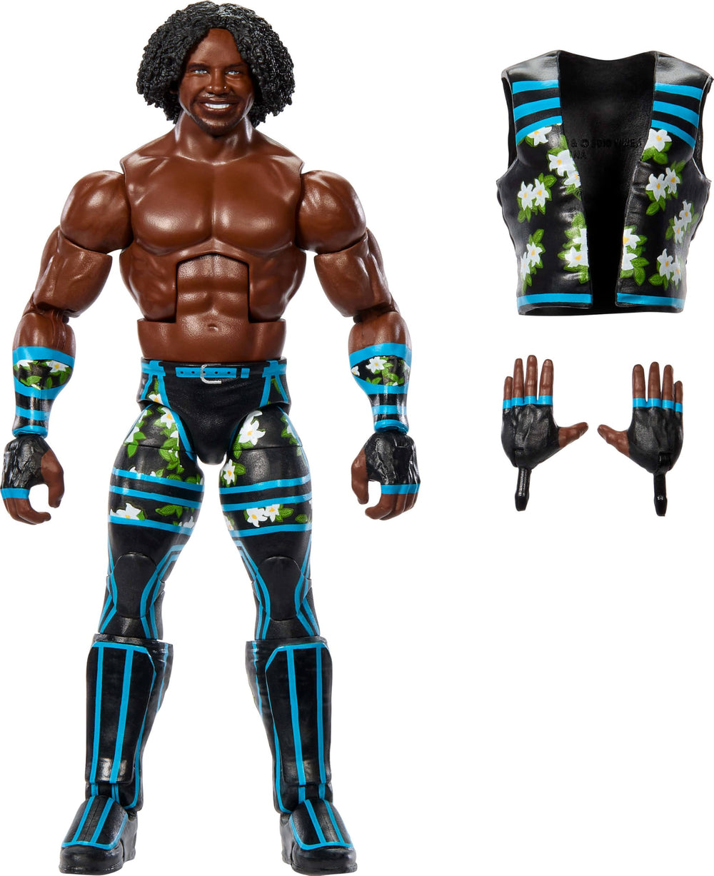 Mattel WWE Xavier Woods 6-inch figure in front view with dynamic pose.