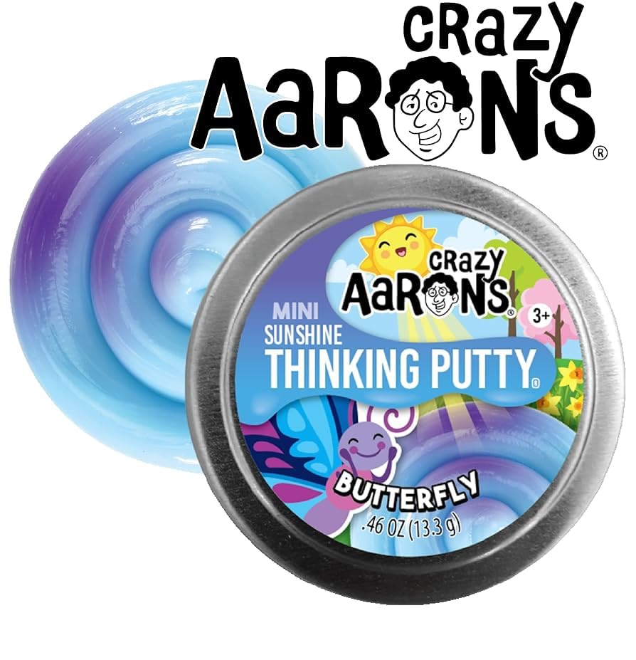 Crazy Aarons Putty Mini Tin Spring Frog Sunshine aids fidget relief during tasks.