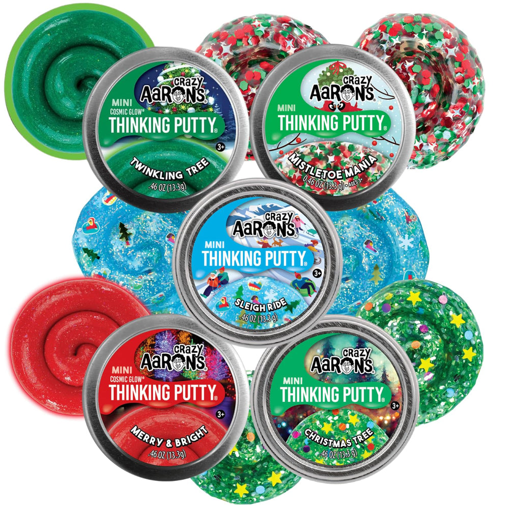 Matty's Toy Stop Crazy Aaron's Putty Mini Tin Sleigh Ride with festive color and stretchable texture