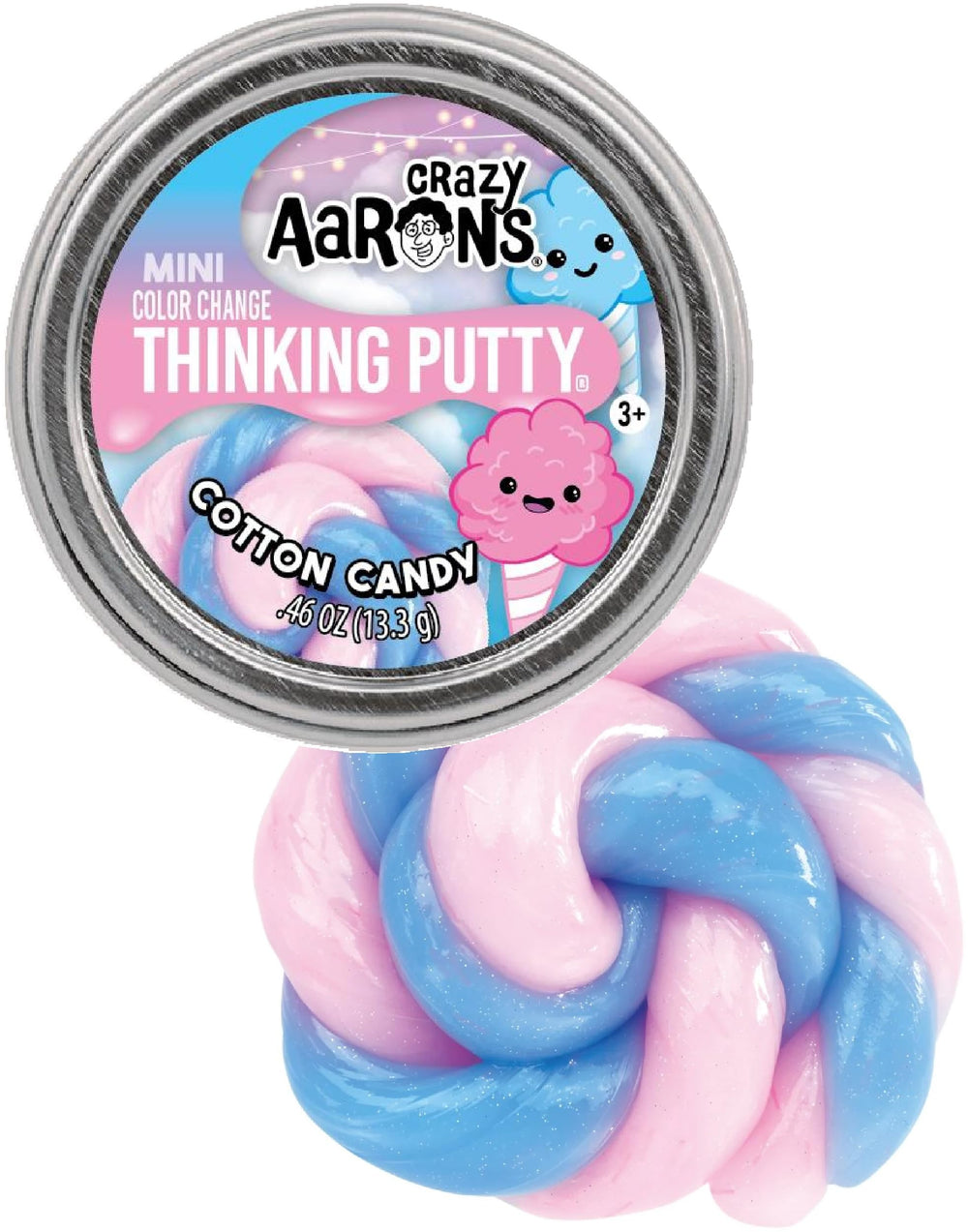 Matty's Toy Stop Shark Putty Mini Tin with silver foil evokes oceanic action during squishes.