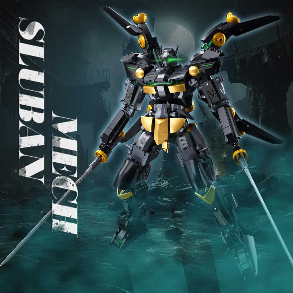 Mech building set by Mavo brix with flexible joints enables dynamic posing.