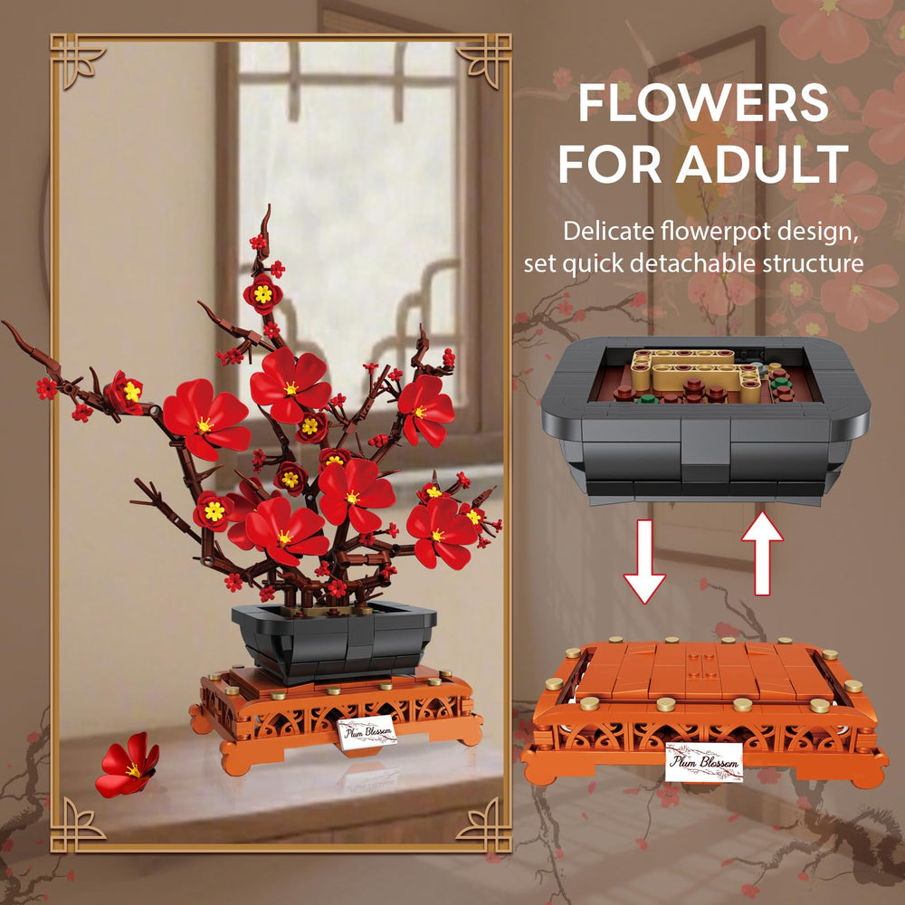 Mavo brix Plum Blossom Building Set interior decor enhances desks or shelves with whimsy.