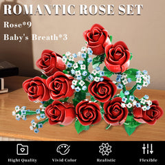 Mavo Brix roses bouquet building set highlights baby’s breath detail for delicate elegance