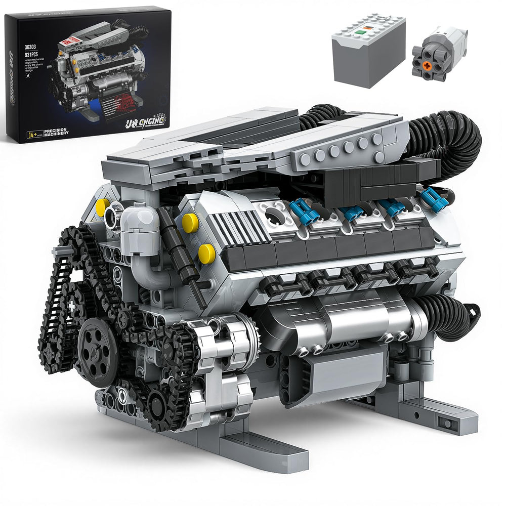 Mavo brix V8 engine model kit pistons in motion showing synchronized movement for learning
