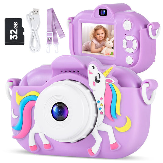 MAVOKIS Kids Camera with front and rear lenses for easy selfies and 1080p video.