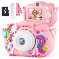 MAVOKIS Kids Camera pale pink front lens captures bright selfies for kids.
