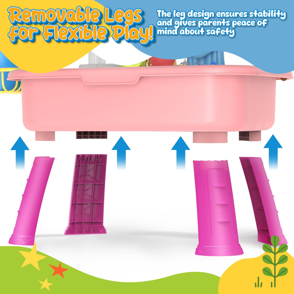 Max & Deril continuous water flow design reduces mess during play.