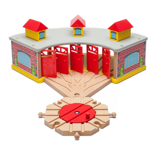 Maxim Enterprise wooden roundhouse with rotating turntable for imaginative play