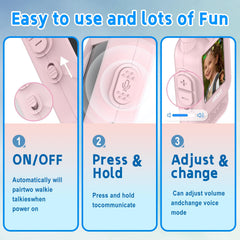 MaxTalker video walkie talkie kids with camera capturing moments.