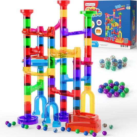MaxTronic Marble Run Kit top view with clear tubes for easy tracking and play.