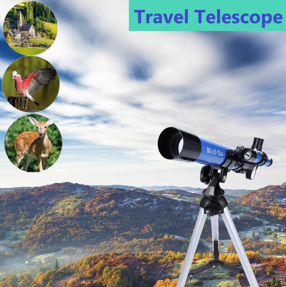 MaxUSee telescope with tripod ensuring stable viewing
