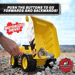Maxx Action Dig Rig front-loader action demonstrates digging and lifting in pretend work.