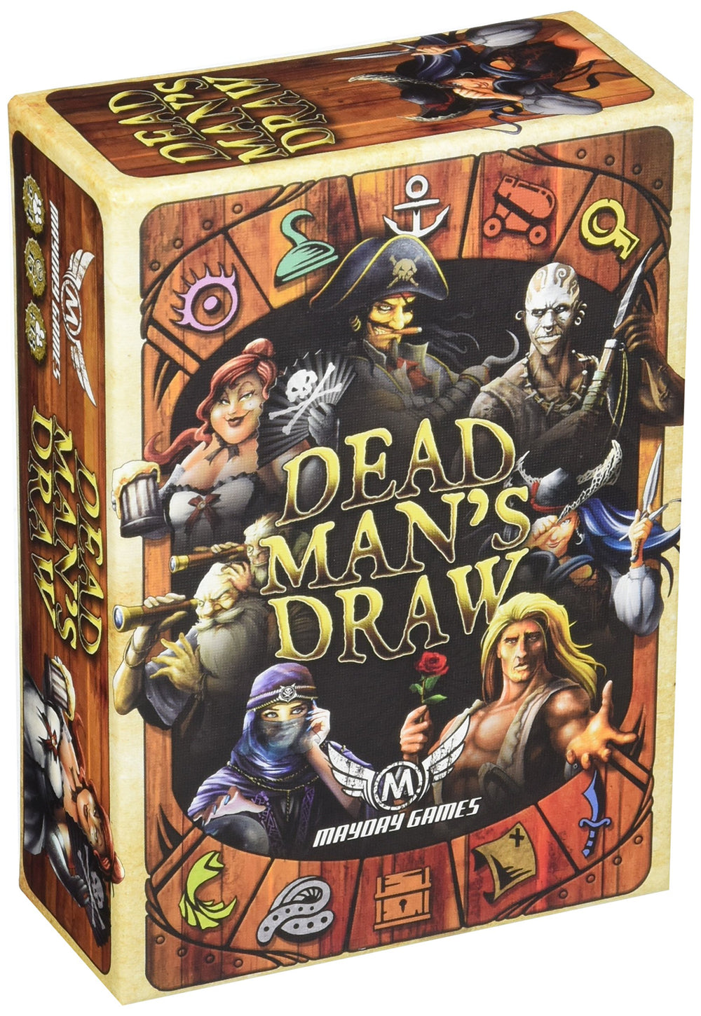 Mayday Games Dead Man's Draw box showing pirate treasure, ideal for family game nights.