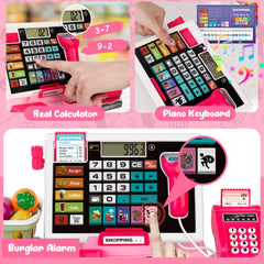 Maysida cash register toy with LED lights and piano mode for sensory fun.