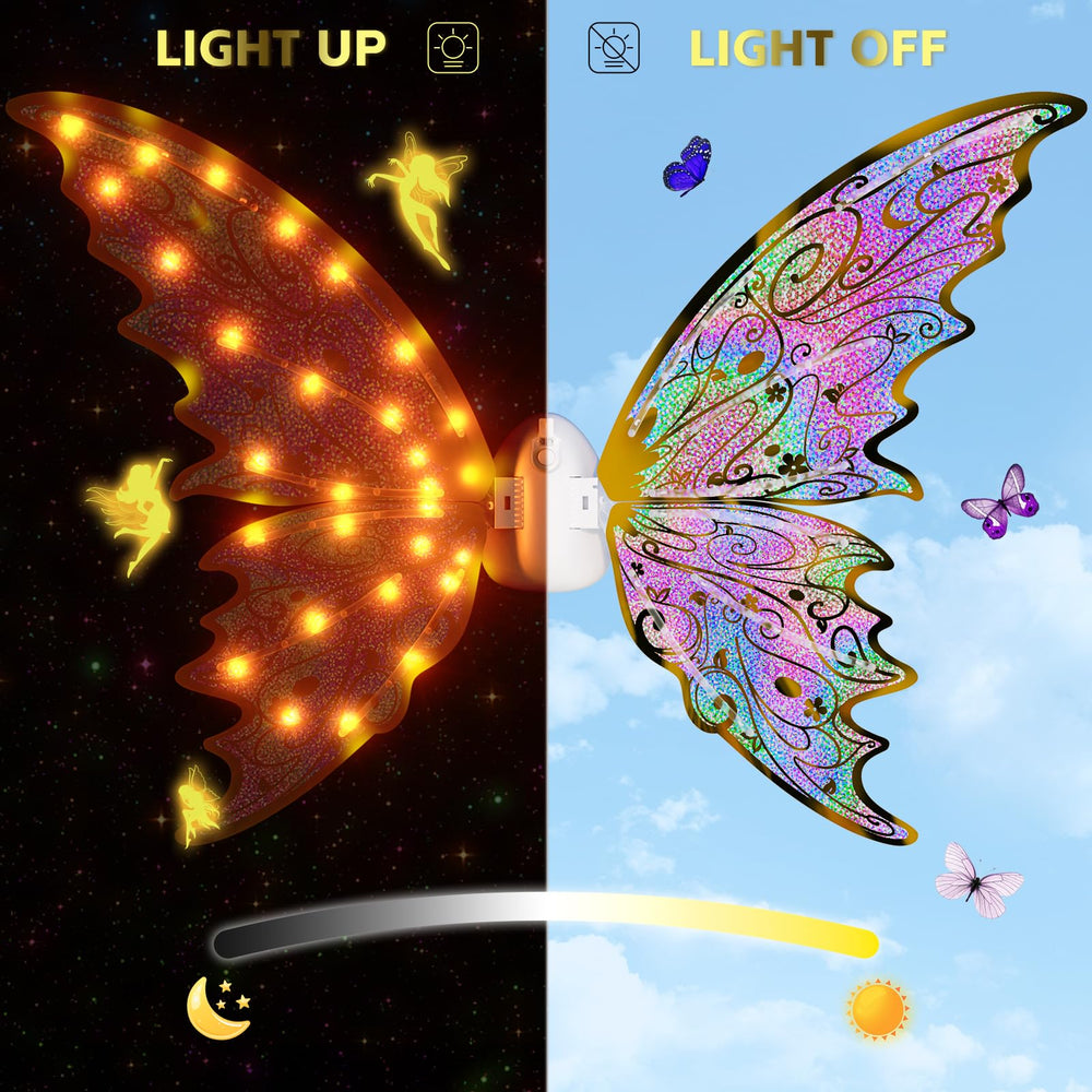 Maysida Gold Fairy Wings adjustable straps ensure secure fit for 4-12 year olds.