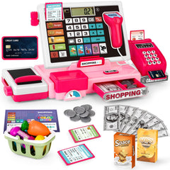 Maysida kids cash register toy with real calculator for early numeracy and pretend play.