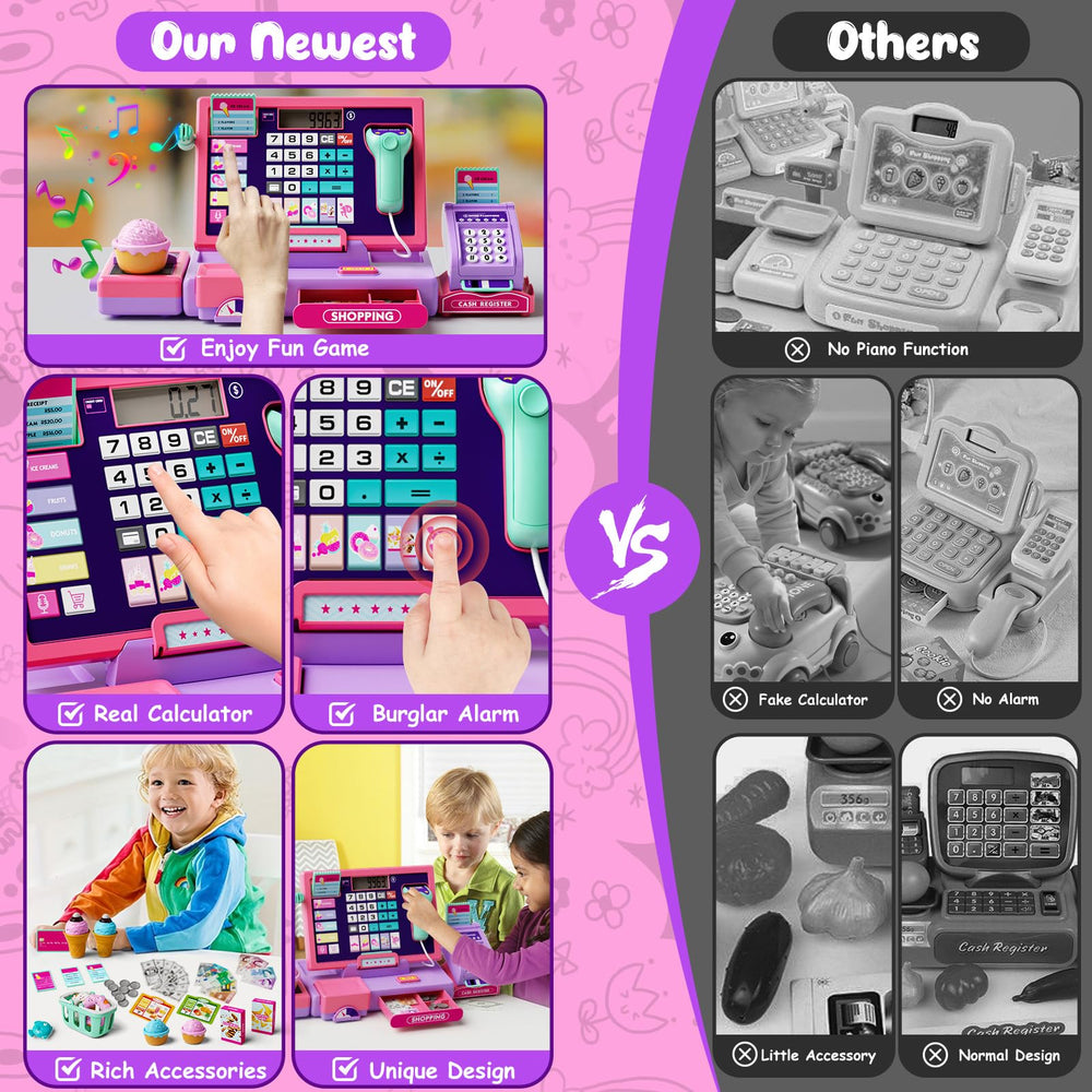 Maysida pink cash register accessories kit provides complete pretend store setup.
