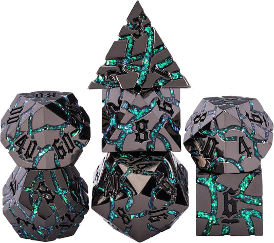 Maywin DND crack stripe dice set with metallic glitter finish for immersive RPG sessions.