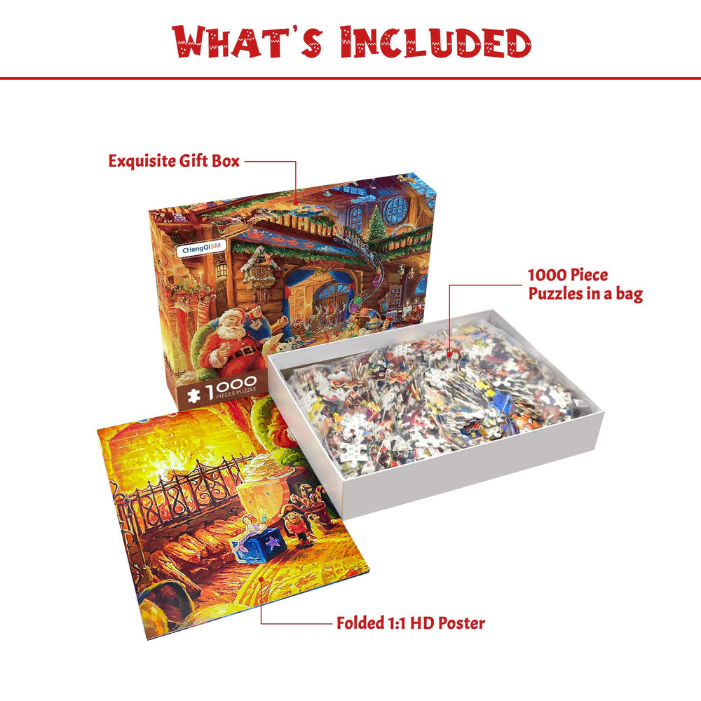 MBOQIU 1000-piece jigsaw with poster included for reference during assembly.