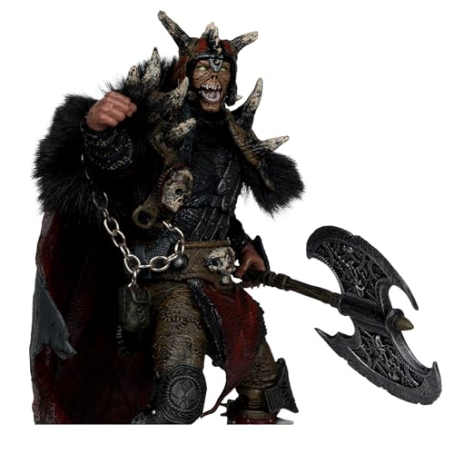 McFarlane Toys Bloodaxe display base enhances shelf presentation.
