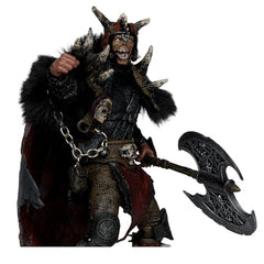 McFarlane Toys Bloodaxe display base enhances shelf presentation.