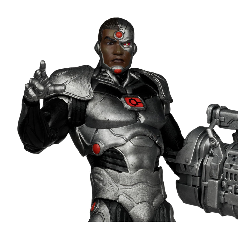 Cyborg 7-inch articulation close-up showing 22 joints for versatile posing by McFarlane Toys.