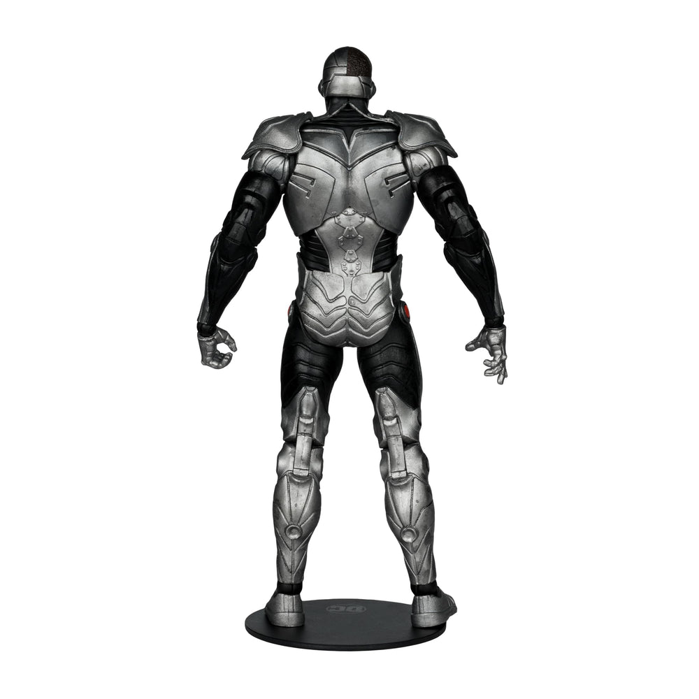 Art card front with character art for the Cyborg figure by McFarlane Toys.
