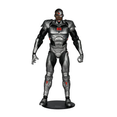 Figure base provides stable display support for the Cyborg figure by McFarlane Toys.