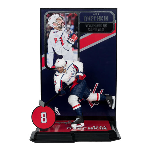 McFarlane Toys Alex Ovechkin figure side view highlights a dynamic display pose