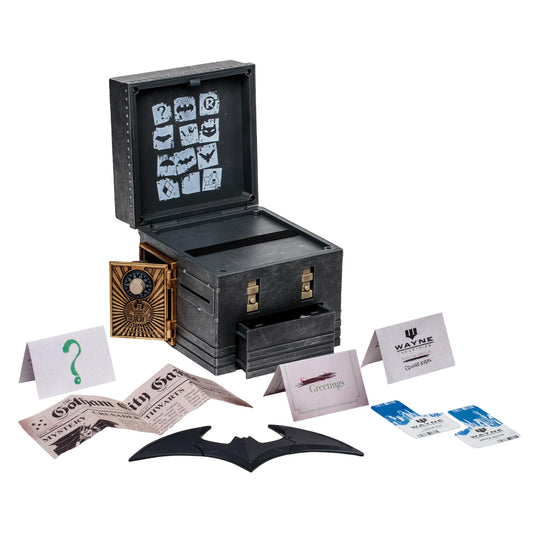 McFarlane Toys DC Direct Riddler Puzzle Box cover shows exclusive Gold Label packaging for collectors.