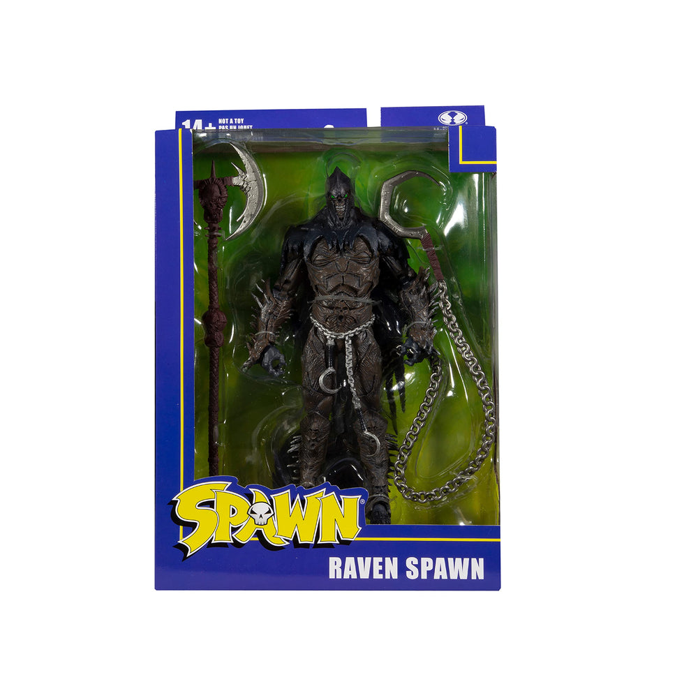 McFarlane Toys Raven Spawn 7-inch figure collectible packaging ideal for fans.